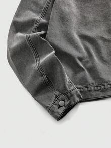 ROMWE MEN Street Life 男士秋季标语天使印花拉链牛仔夹克 - 藍色 - 查看 4