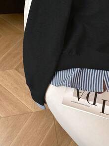 Airaco Women's Casual Striped Patchwork Sweatshirt, Autumn/Winter - Black - View 4