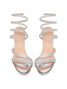 CUCCOO SZL Women's Fashionable Silver Rhinestone Ankle Strap High Heel Sandals, Suitable For Dates, Gatherings, Parties And Various Occasions - Silver - View 10