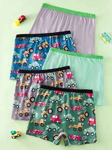 5-Pack Set, Multi-Color Classic Excavator-Themed Color-Blocked Basic Style Boxer Briefs For Teenage Boys, Comfortable And Soft Boxer Briefs. - Multicolor - View 2