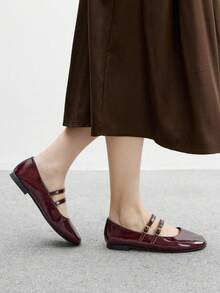 CUCCOO BIZCHIC Women's Versatile Commuter Snap Flats - Burgundy - View 3
