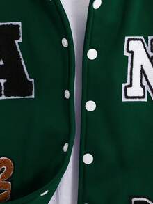 SHEIN 男童秋冬抓绒连帽外套，字母印花，校园风外套，运动外套