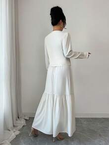 Rafferiza Raffinéa French-Inspired, Sophisticated, And Effortlessly Chic Vacation-Style Suit Featuring A Lace-Up Rose-Print Top And A Flowing French-Style Skirt. This Elegant And Feminine Set Is Perfect For Parties, Casual Outings, Or Afternoon Tea. - Yellow - View 2