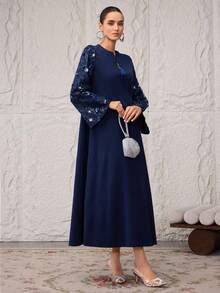 Al Najma Women's Turkish Maxi Dress & Arabic Traditional Abaya Kaftan Jalabiya Dress - Royal Blue - View 2