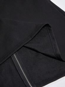 ROMWE EDITION Plus Size Vintage Gothic Church Cross Print Hooded Cinched Waist A-Line Mid-Length Coat - Black - View 12