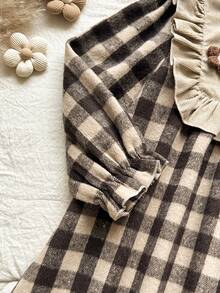 Vintaside Kids 女童休闲可爱格子图案3D立体花卉装饰长袖连衣裙，适合春、秋、冬三季室内外穿着，日常百搭。 - 彩色 - 查看 6