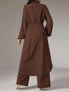Modelyn Bộ đồ hai mảnh áo dài tay rộng rãi và quần dài cho nữ - màu nâu - Xem 2
