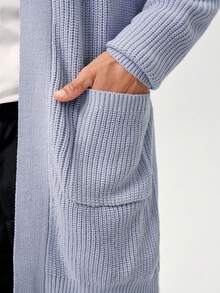 RONVEXI Loose Fit Men's Solid Ribbed Knit Duster Cardigan - Dusty Purple - View 2