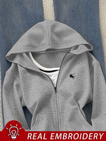 Glimmora Embroidered Horse Hooded Slim Fit Sweatshirt Jacket For Women