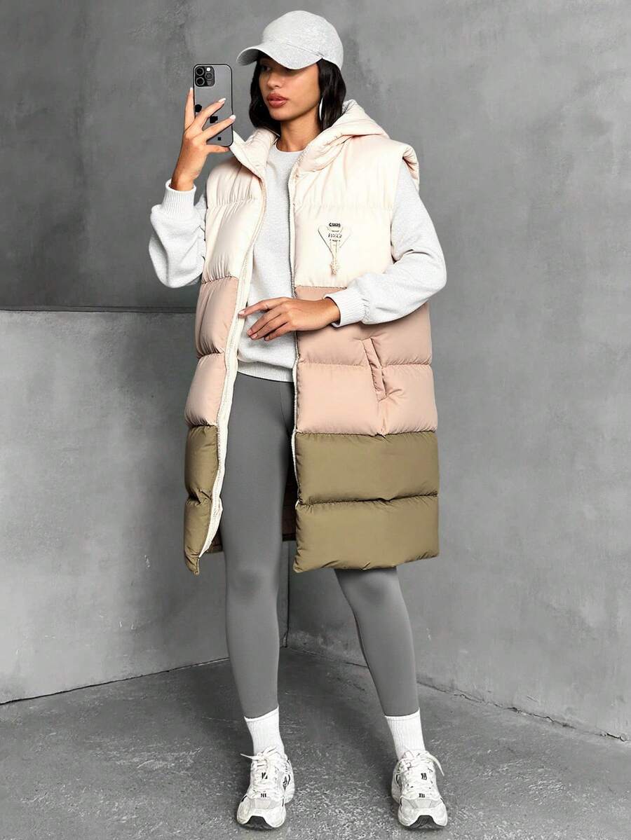 EURMUSE Women's Multicolor Hooded Oversize Midi Casual Vest Wintercoat - Multicolor - View 1