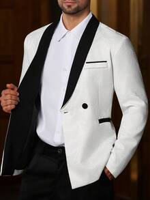 Manfinity Bizformal 男士纯色翻领长袖双排扣休闲西装外套 男士双排扣西装外套 男士西装外套 男士西装外套 双排扣 双排扣西装外套 双排扣西装外套 - 杏色 - 查看 8