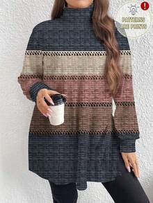 EMERY ROSE Áo thun dài cổ lọ họa tiết sọc khối màu cỡ lớn dành cho nữ, phong cách tối giản, thu/đông - Nhiều màu - Xem 1