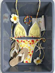 Swim Mod Bộ bikini buộc dây họa tiết hoa ren trắng 2 mảnh dành cho nữ, mùa hè - Nhiều màu - Xem 2