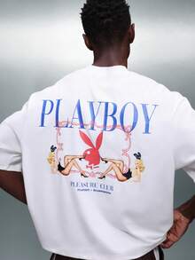 PLAYBOY X SUMWON Koszulka z nadrukiem Bunny Graphic Crew Neck, krótkim rękawem i prostym krojem, biała, w stylu streetwear, na co dzień, do klubu rekreacyjnego i na lato