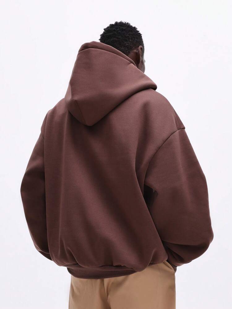 Brown Full-Zip Hoodie With Logo Branding