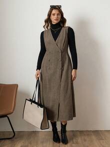 Zelara Jachetă midi kaki fără mâneci, cu talie elastică, toamnă/iarnă - cafea maro - Vizualizare 6