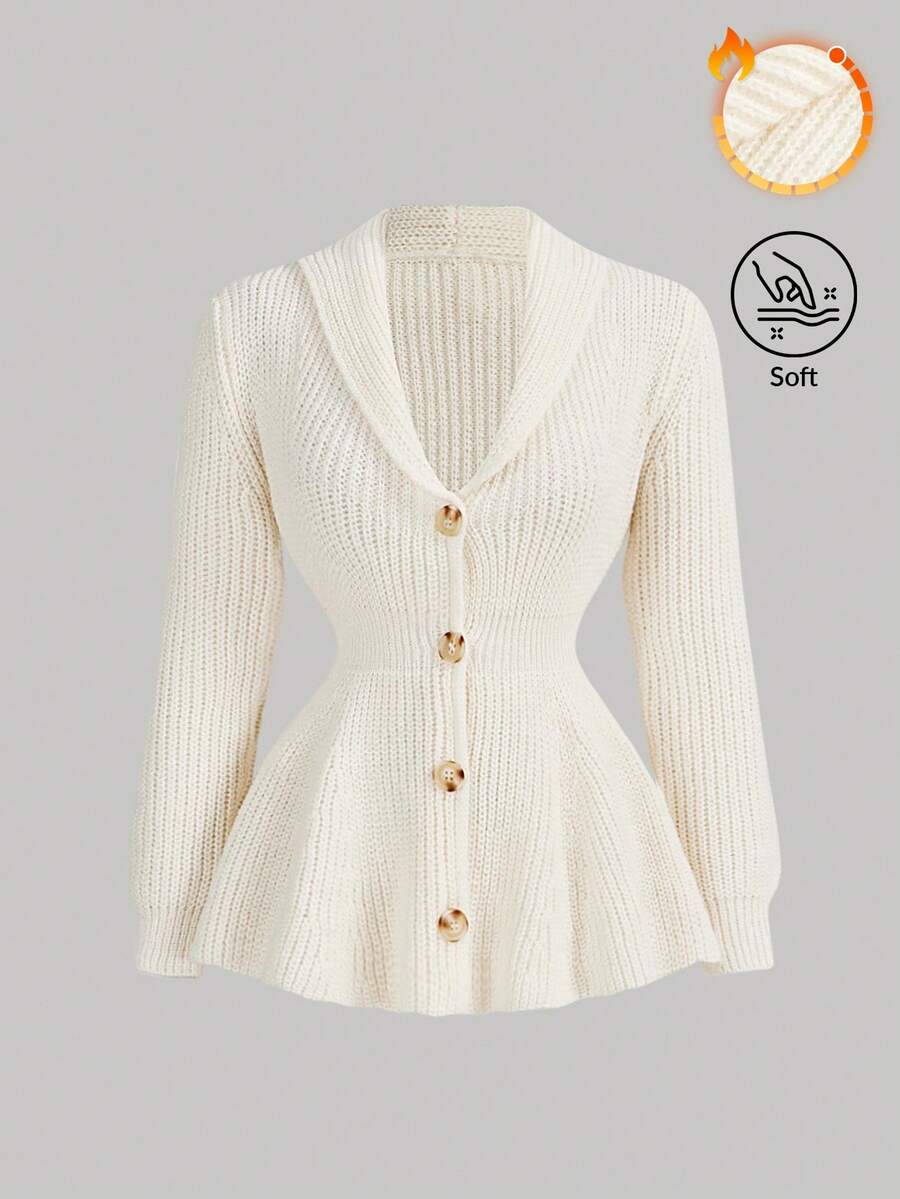 SHEIN MOD 女士优雅针织开衫，复古风，舒适保暖，女士服装，冬季女士毛衣，秋季女士服装，新年丑陋毛衣，情人节毛衣 - 白色 - 查看 1