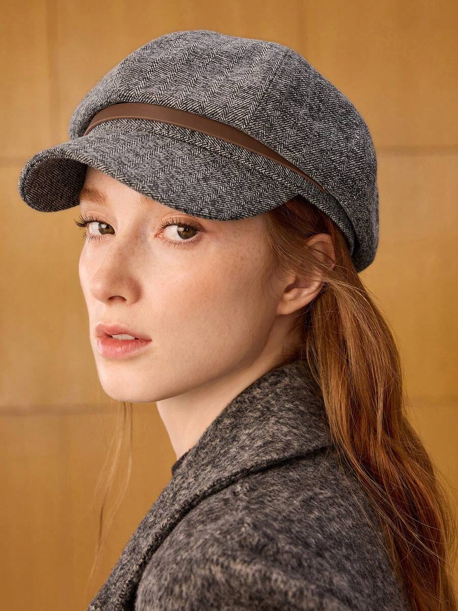 Women Western Style Beret Hats - Black and White - View 1