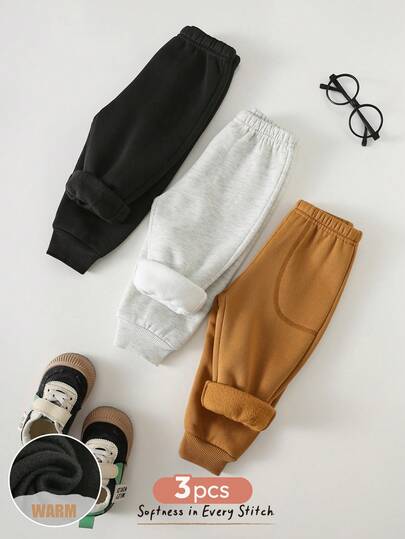 Cozy Pixies Set de 3 pantalones elásticos de punto suave para bebé niño