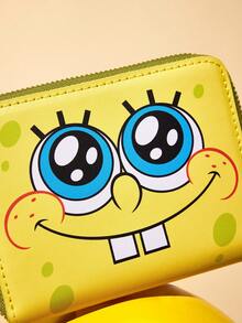 SpongeBob SquarePants | SHEIN 1 件装可爱卡通图案印花拉链 PU 皮革短钱包，风琴式隔层，卡位收纳，适合青少年和女士，笑容灿烂，送礼佳品 - 黃色 - 查看 6