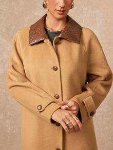 Lumalex VITNOS 新款时尚羊毛大衣，优雅百搭，撞色纹理，可调节皮革领，双面羊毛大衣，休闲优雅，时尚秋季，周末度假，晚宴，职场穿搭，时尚百搭，御寒外套，新年礼物，生日礼物，奢华外套，适合约会、外出、夜生活、婚礼、假日、度假、生日等场合。 - 卡其色 - 查看 7