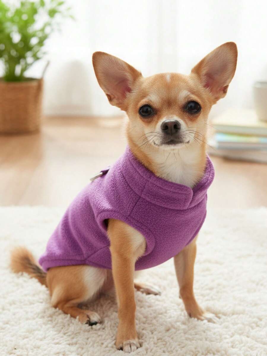 PETSIN 1 件紫色秋冬宠物保暖背心带牵引环，节日加厚保暖宠物衣服 - 紫色 - 查看 1