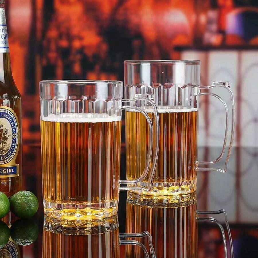 带把手的塑料啤酒杯，可重复使用的透明啤酒杯，适用于派对、酒吧、家庭、酒店 - 非常适合盛装威士忌、果汁、鸡尾酒等饮品 - 無色 - 查看 1