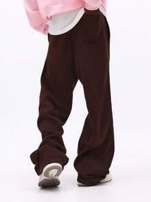 SUMWON Wide Leg Sweatpants Relaxed Fit Loungewear Oversized Joggers Casual Drawstring Pants With Side Pockets Plain - Brown - View 2