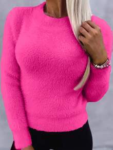INAWLY Women's Casual Pullover Sweater, Autumn/Winter - Hot Pink - View 3