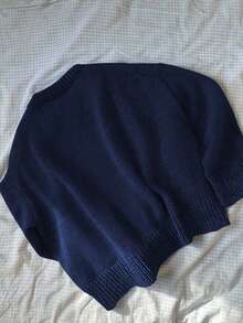 EMERY ROSE Áo len dệt kim cổ đứng màu trơn ngắn dành cho nữ - Màu xanh hải quân - Xem 2