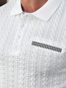 Manfinity Homme 男士格子印花麻花休闲长袖 Polo 衫 男士白色系带衬衫 男士白色长袖 Polo 衫 - 白色 - 查看 5