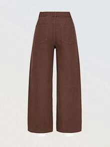 Quần jeans ống rộng dáng rộng cho bé gái tuổi teen, phong cách Y2K, chất liệu cotton thoải mái, thích hợp mặc hàng ngày, đi học và đi làm, có sẵn trong mọi mùa - Cà phê nâu - Xem 2