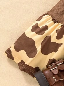 SHEIN Perso Play 女童豹纹撞色荷叶边短袖连衣裙 - 彩色 - 查看 5