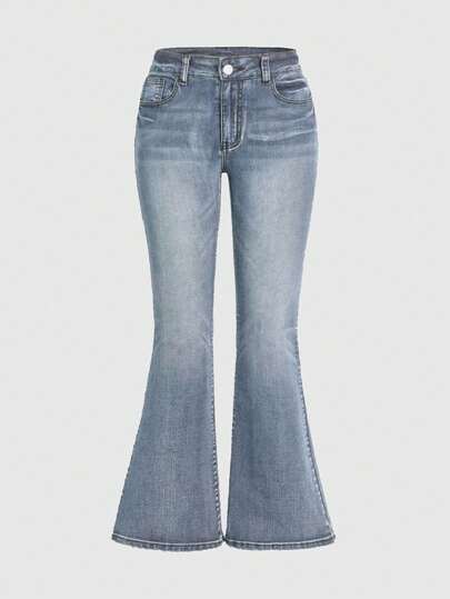 Grunge Punk Plus Size Women Casual Punk Embroidered Flare High Stretch Jeans