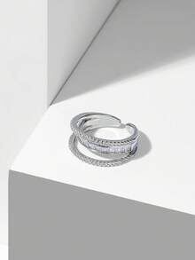MOTF PREMIUM 多层几何镶嵌银色时尚女士戒指 - 銀色 - 查看 3