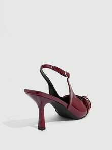 CUCCOO SZL 女士尖头搭扣设计时尚高跟鞋，适合日常穿着 - 酒紅色 - 查看 10