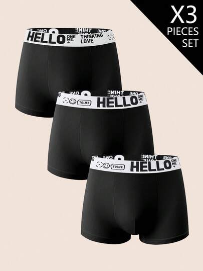 Snug Zone 3pcs/Set Men's Contrast Color Letter Waistband Boxer Briefs