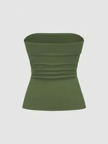 Top mujer stapless cualquier ocasión formal casual trendy corte A femenino - Verde militar - Ver 3