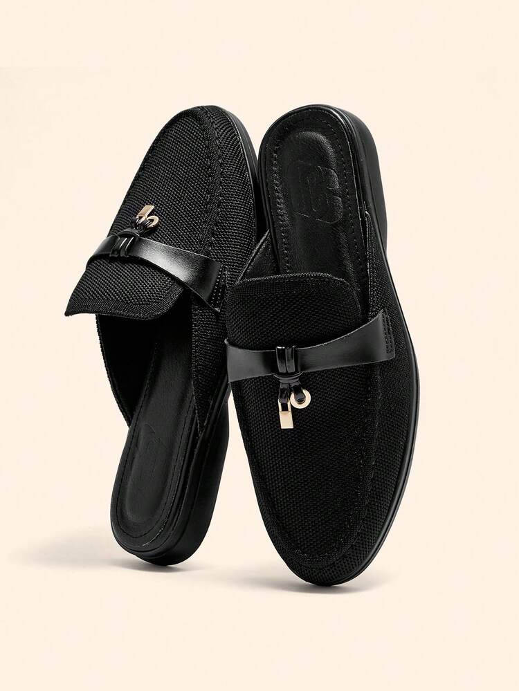 CUCCOO BASICS Women's Casual Fashion Black Knit All-Match Versatile Comfortable Commute Flat Mule Slip-On Shoes For Christmas Spring Shoes