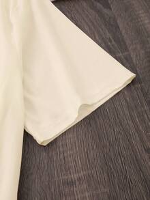 Women's Casual Floral Print Rhinestone Decor Short Sleeve Round Neck T-Shirt, Suitable For Daily Commute In Summer - Khaki - View 4