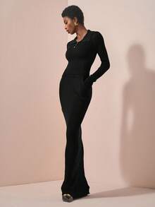 Zivah Conjunto de suéter de punto a juego y falda larga ajustado, nueva llegada de otoño 2025, adecuado para fiesta de cumpleaños, escuela, uso diario, vacaciones, crucero, playa, tomar el sol, elegante, ir al trabajo, casual de negocios, color marrón - Negro - Ver 3