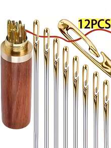 12pcs Stainless Steel Easy Thread Side Hole Sewing Needles, Hand Stitching Pins For Seniors, DIY Home Craft Supplies - White, Stitching Pins - Multicolor - View 1