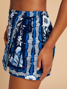 Travachic Bohemian Stil lässige Urlaubsstrand Shorts mit Bindebund und Rüschenkante für Frauen, Herbstmode, Herbstkleidung - Blau - Übersicht 5