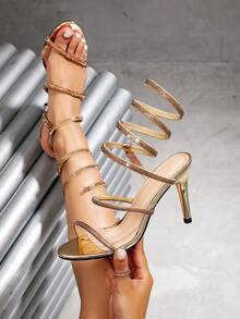 CUCCOO SZL Fashionable Crystal Ankle Strap Sexy High Heel Sandals, Suitable For Dates, Gatherings, Parties And Other Occasions - Gold - View 6