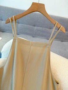 Franclia 女士休闲宽松无袖条纹细肩带阔腿连体裤 - 卡其色 - 查看 3