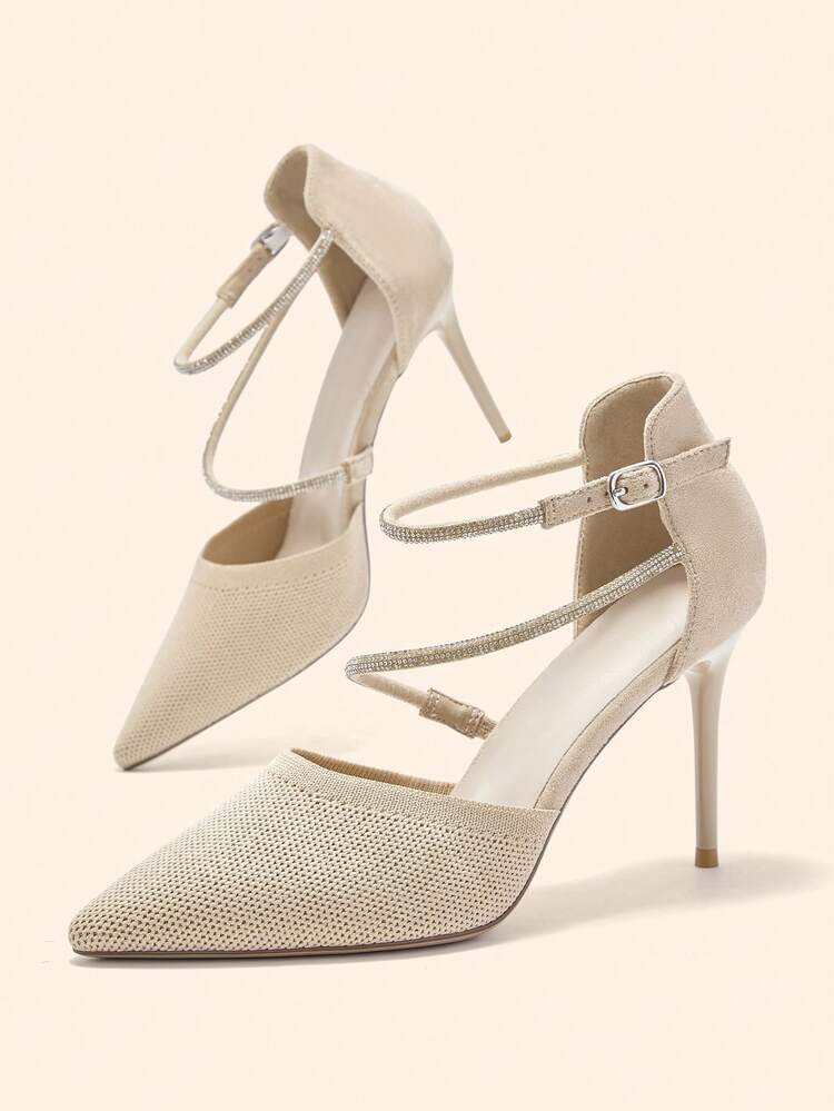 CUCCOO BASICS Women's Fashion Crystal Ankle Strap Pointed Toe Stiletto High Heel Pumps For Christmas