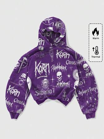 Street Life Herren Lässig Hoodie mit Buchstaben- und Totenkopf-Muster, Herbst