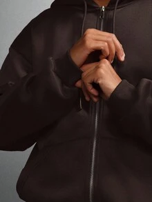 SUMWON 男士拉链连帽衫，时尚男士拉链连帽衫，精致针织设计，休闲、运动、都市探索的理想之选，纯色款 - 巧克力棕 - 查看 4