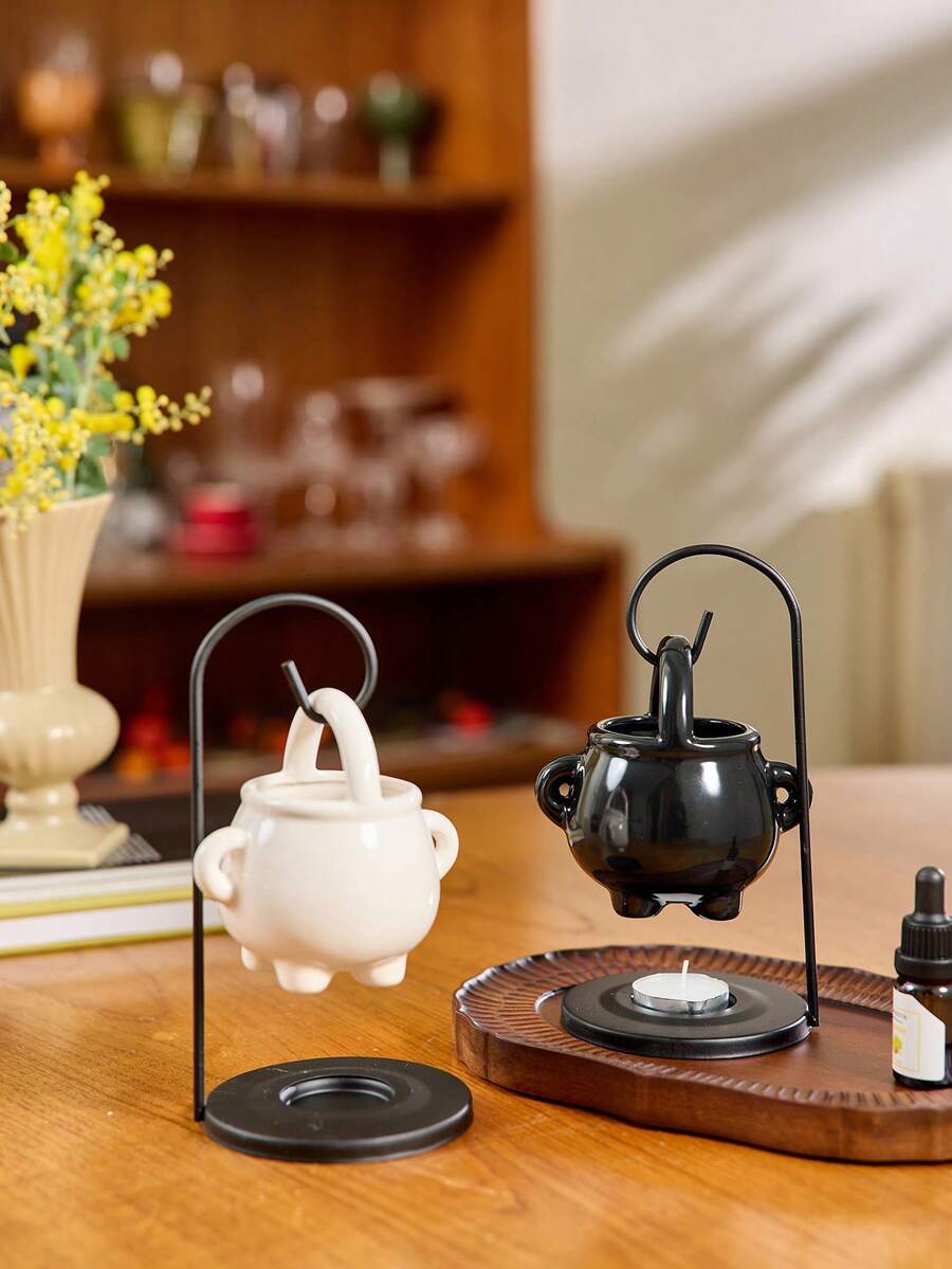 Zazumi 1 件哥特式铁钩陶瓷精油扩散器、蜡烛熔蜡加热器、水滴形油燃烧器、家居装饰、万圣节、节日装饰礼物 - 彩色 - 查看 1
