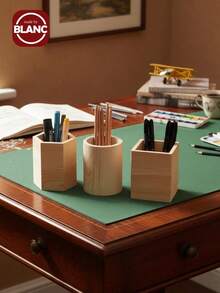 Madebyblanc 1pc Wooden Pen Holder Stationery Storage Box - White - View 3